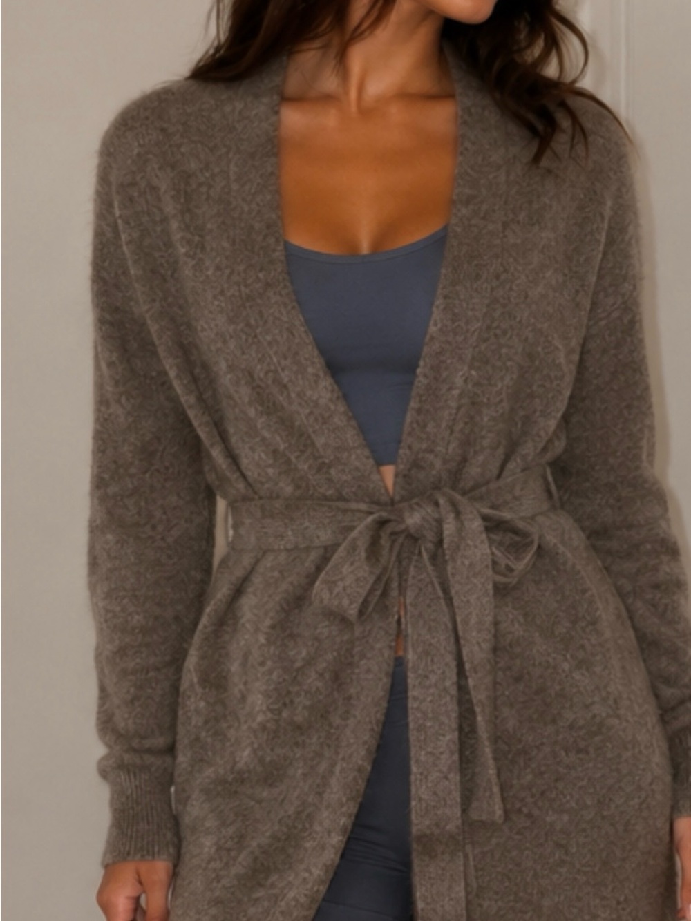 NEIWAI Taupe Wool-Blend Open Duster Cardigan Size M | Cozy Knit Jacket |